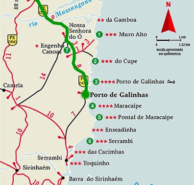 mapa de praias de Porto de Galinhas