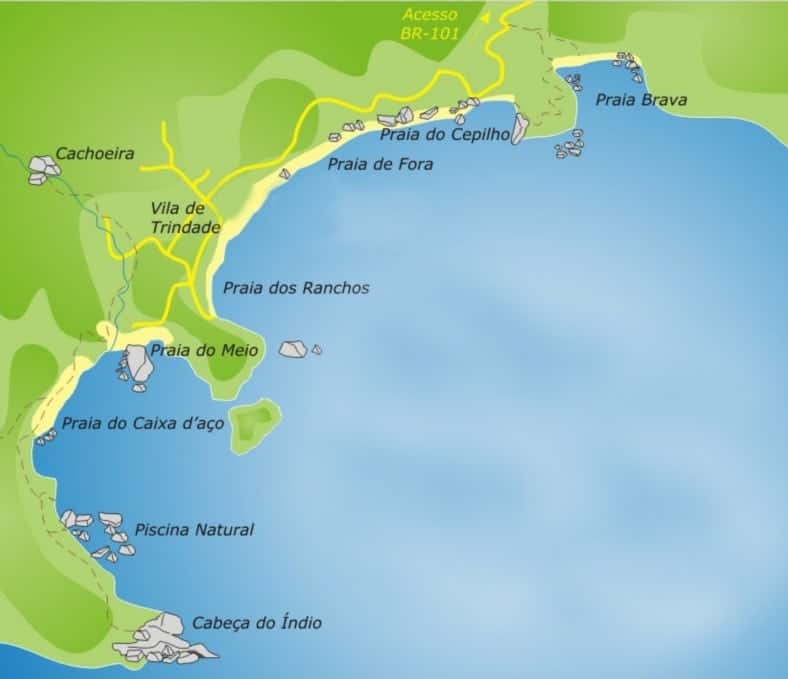 Mapa praias de Trindade.