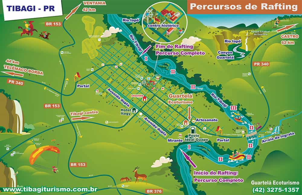Mapa do percurso de Rafting em Tibagi no Paraná 6 passeios bate e volta de Curitiba