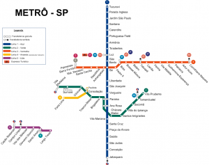 Mapa simplificado do metrô de São Paulo.
